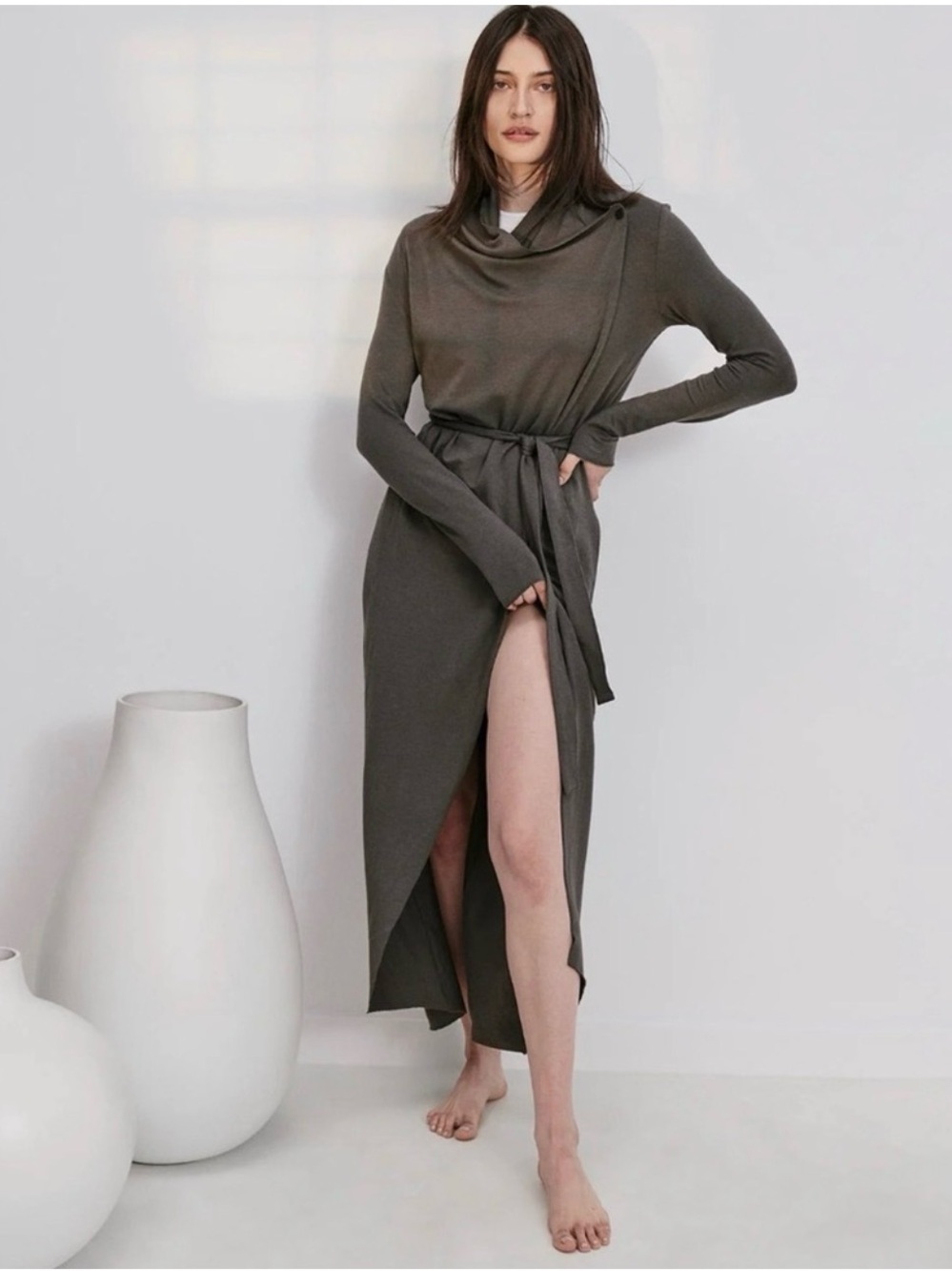 lunya charcoal gray knit wrap dress
